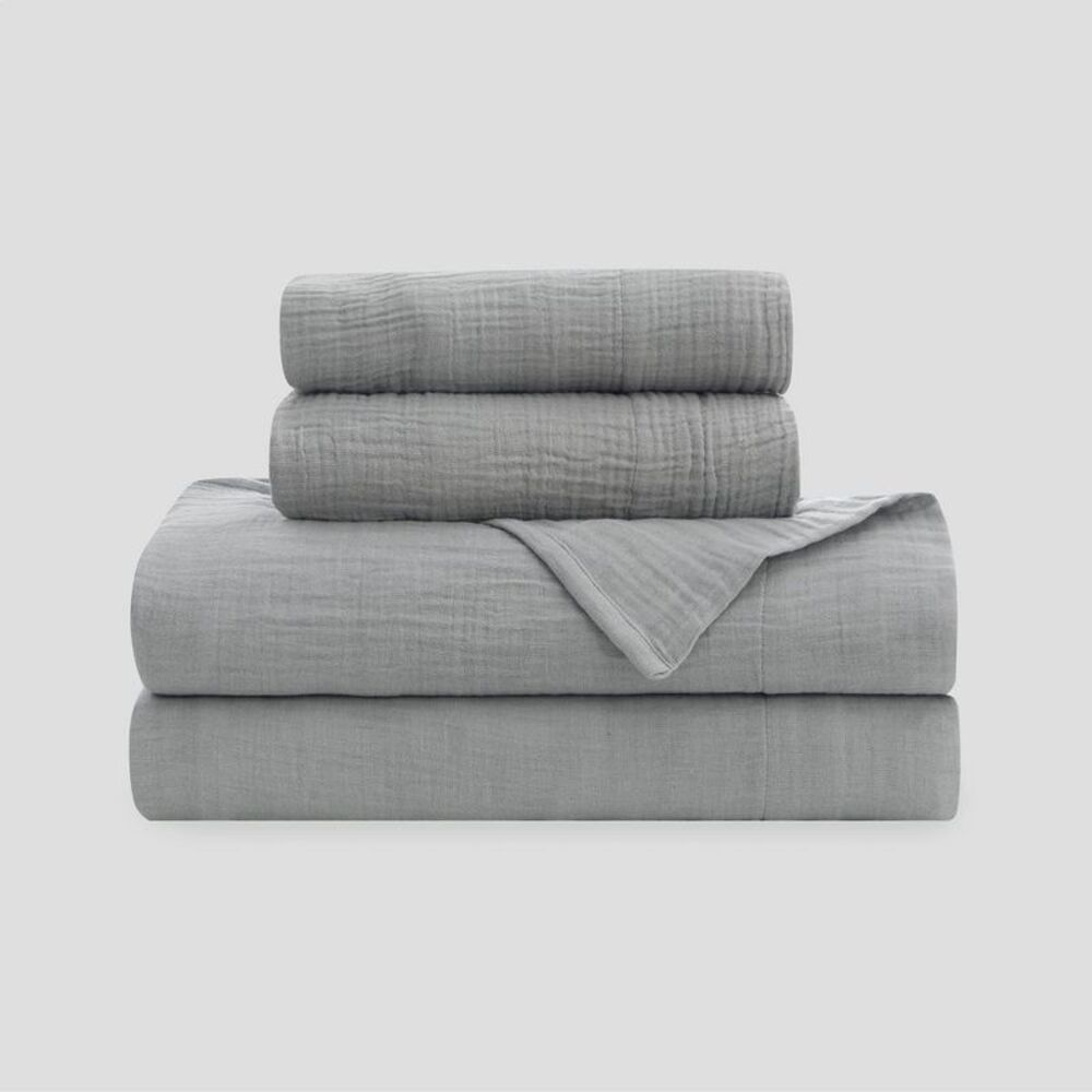 Open Box - Calm -  King Gauze Sheet Set Stone Gray Gray - Picture 3 of 4